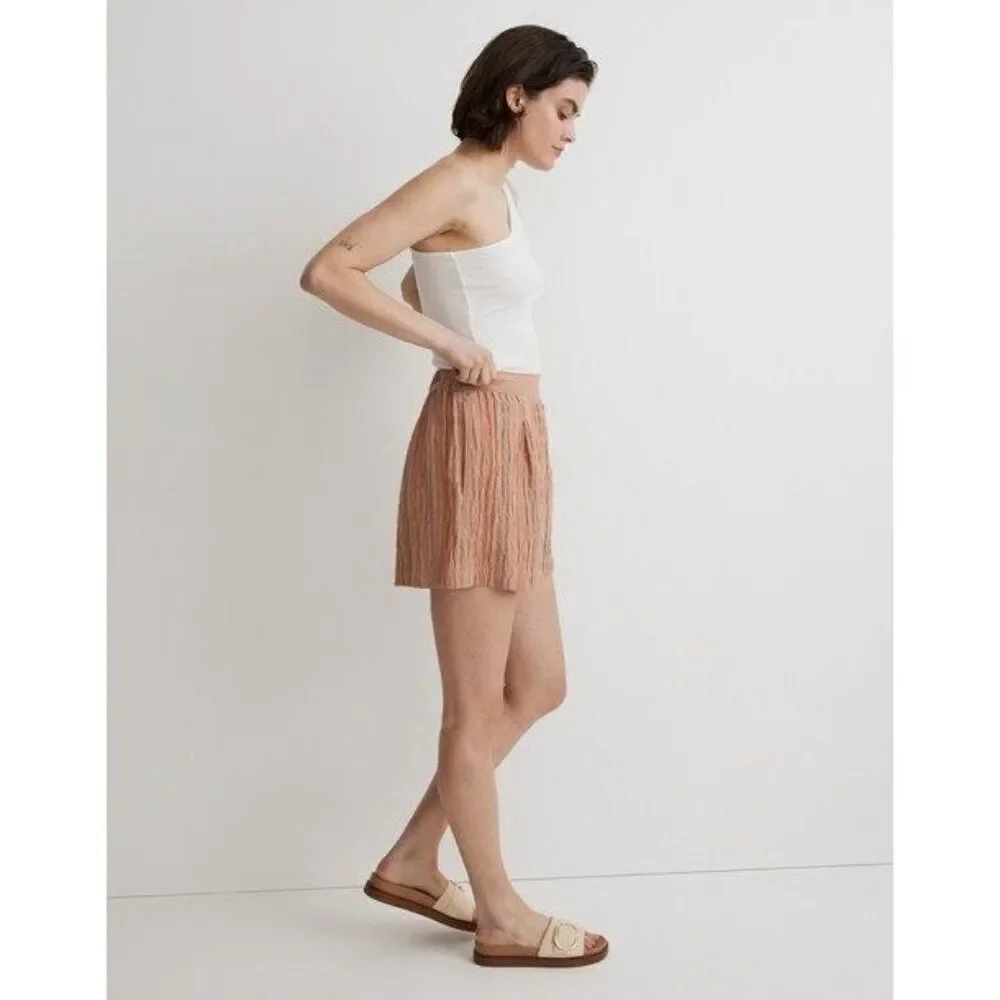 Madewell Clean Pull-On Shorts in Herringbone Stripe, Orange-multi